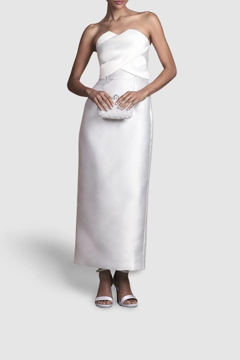Twill Bow Back Wedding Dress, Alternate, color, Ivory