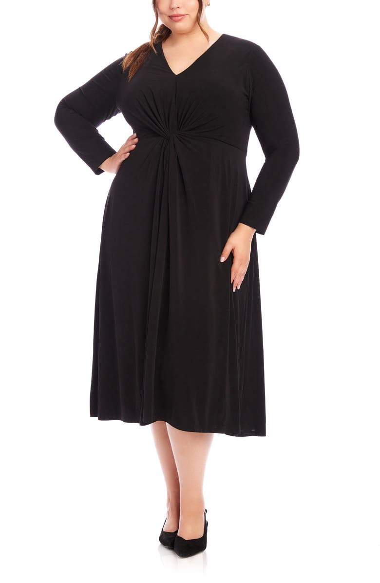 Karen Kane Monroe Knot Front Long Sleeve Stretch Jersey Dress, Main, color,