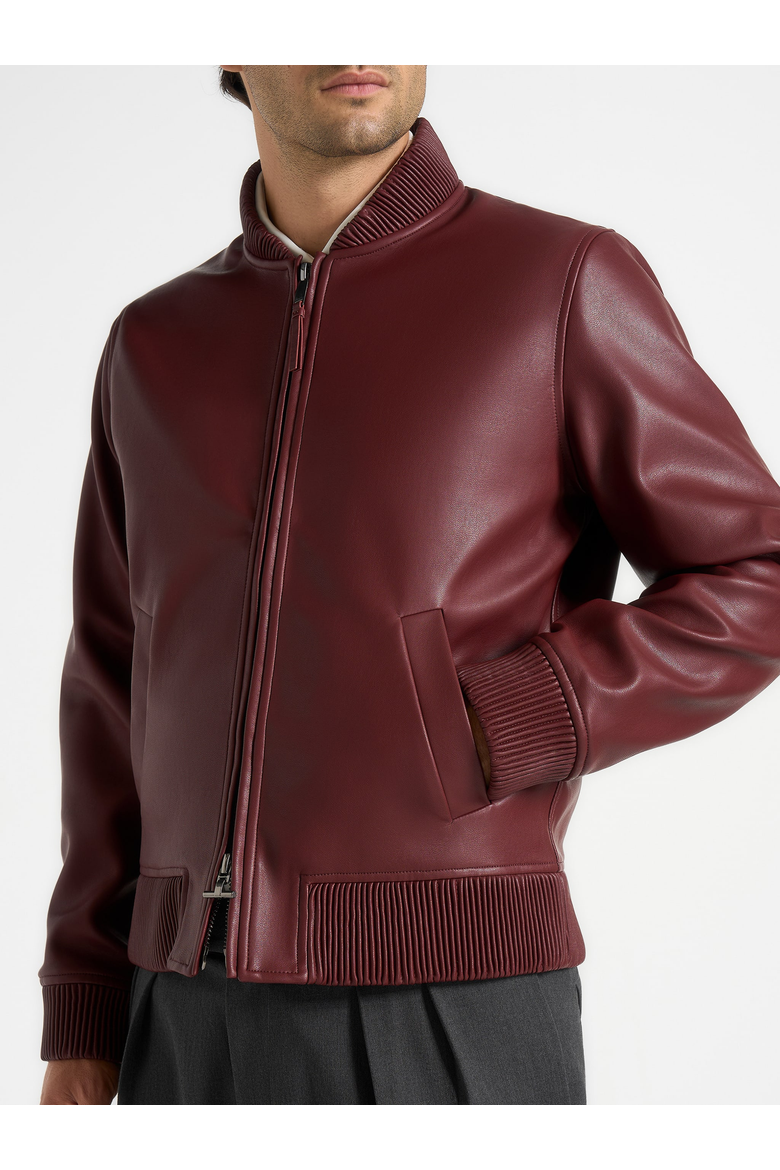 Arman Faux Leather Bomber, Alternate, color, Wine Red