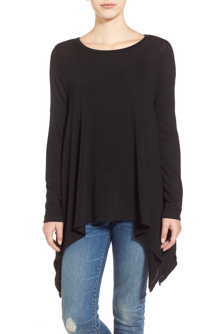 Long Sleeve Shark-Bite Hem Tunic, Main, color, BLACK