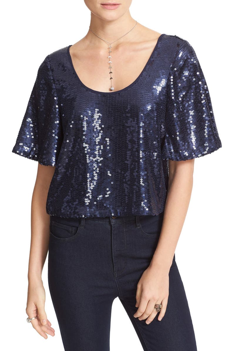 Free People Night Fever Sequin Tee, Alternate, color,