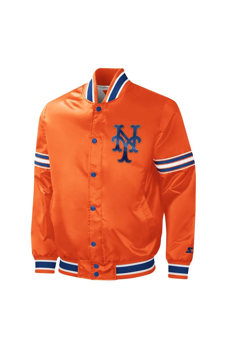 STARTER Men's Starter Orange New York Mets Slider Satin Full-Snap Varsity Jacket, Alternate, color,
