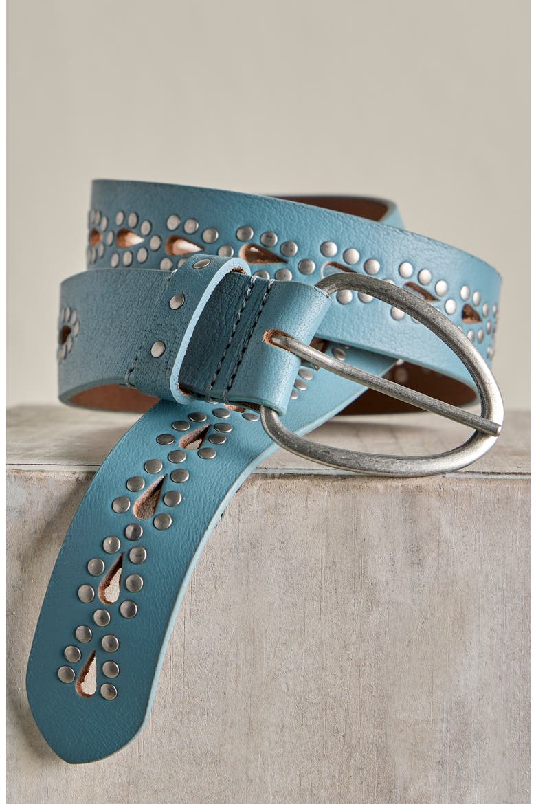 Preston Stud Leather Belt, Alternate, color, SEA SALT