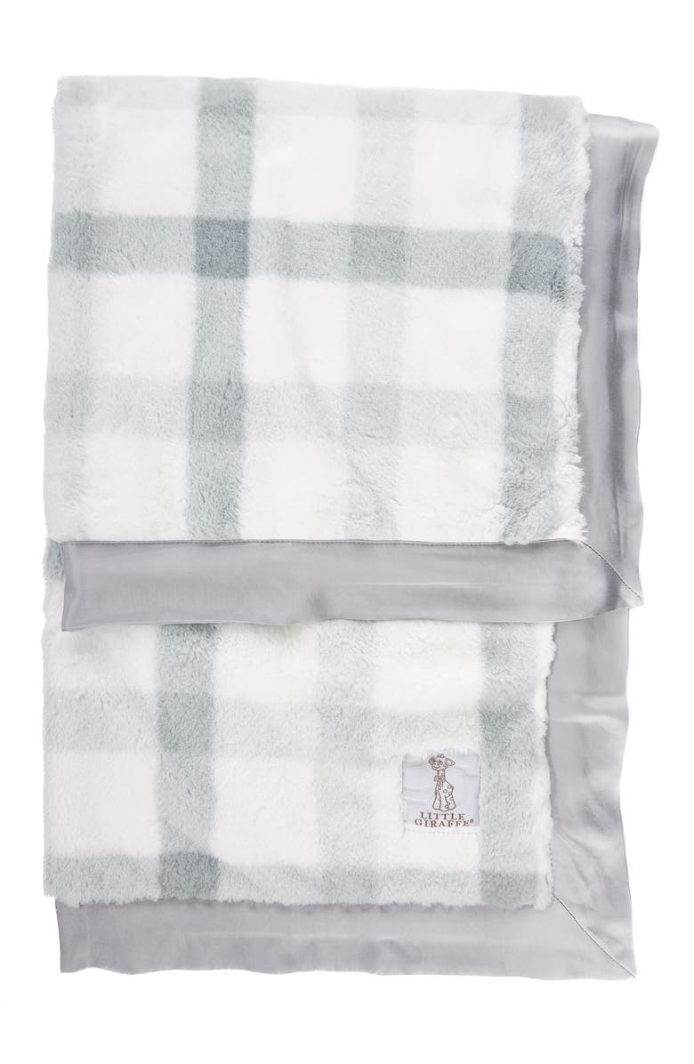 Little Giraffe Luxe Plaid Faux Fur Baby Blanket, Main, color,