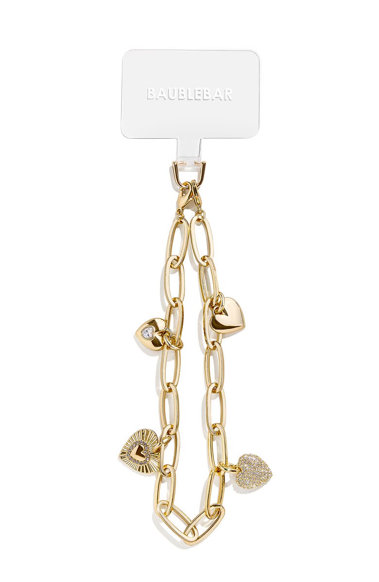 BaubleBar Hera Pavé Heart Charm Phone Wrist Strap, Alternate, color, Gold/ Clear