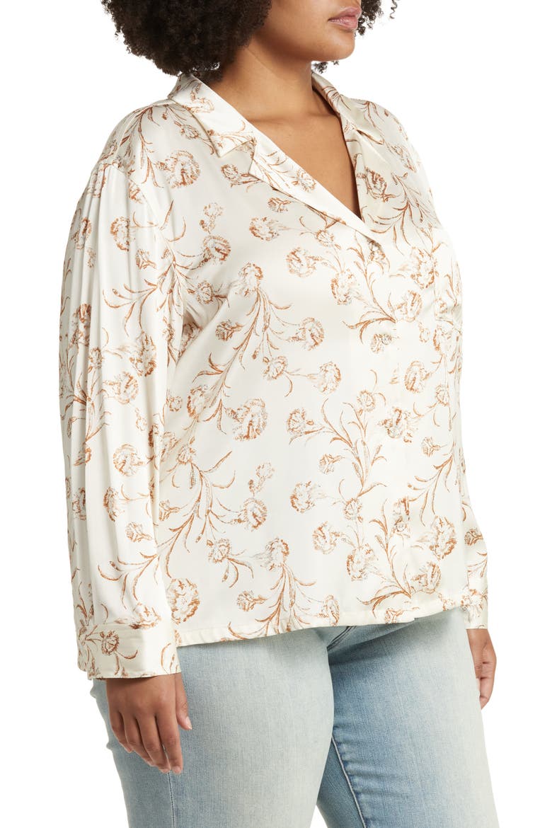 Floral Long Sleeve Button-Up Shirt, Alternate, color, IVORY- RUST CASCADE BLOOMS