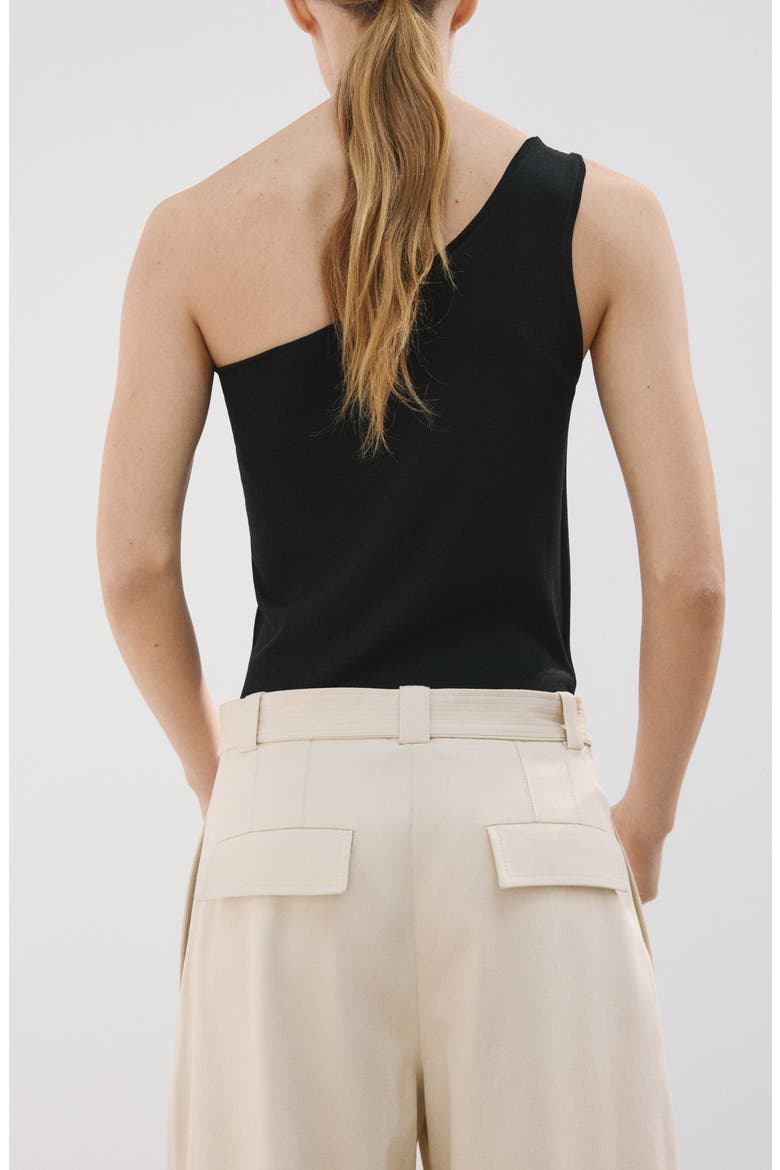 Knotted One Shoulder Tank, Alternate, color, BLACK