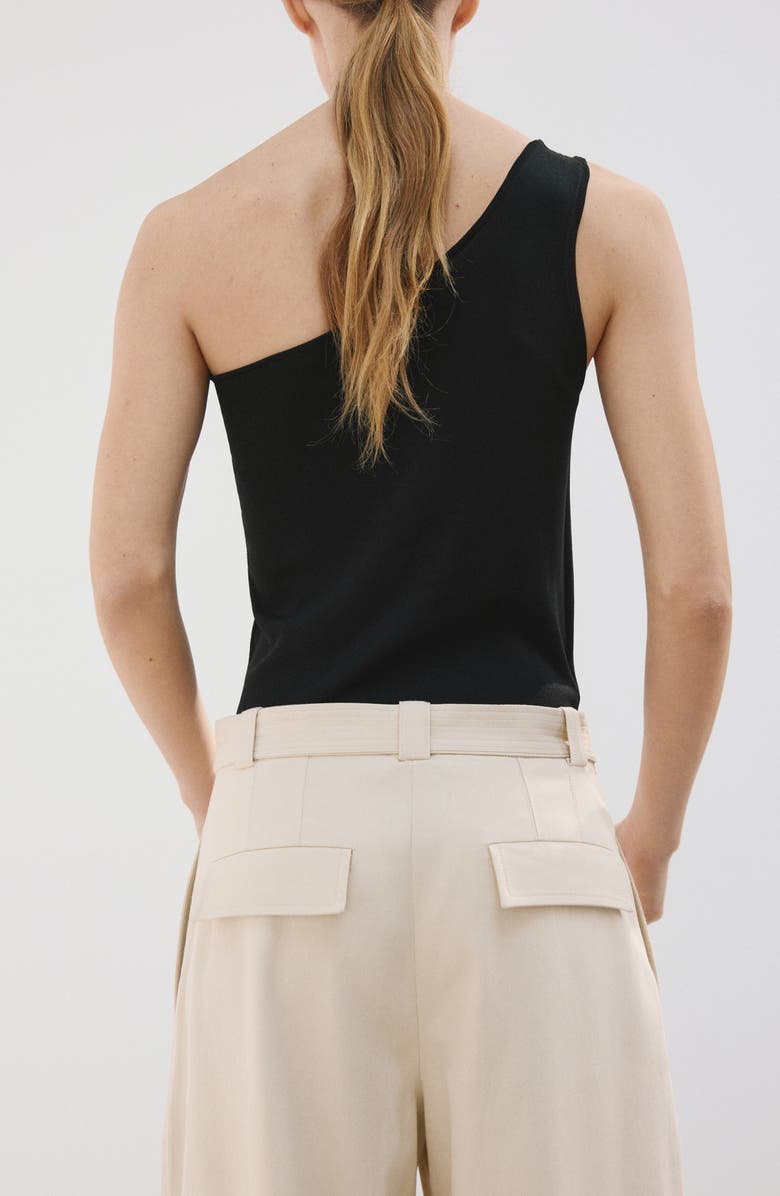 MANGO Knotted One Shoulder Tank, Alternate, color, Black