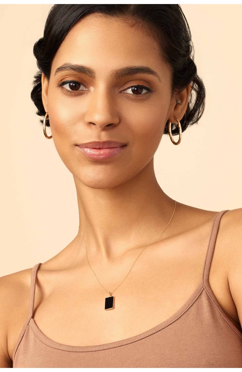 Oradina 14K Gold Tag Me Pendant Charm, Alternate, color, Gold - Black Onyx