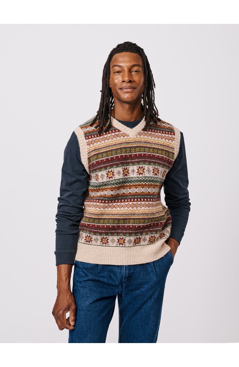 Aubin Fair Isle Slipover Wool Vest, Main, color, Ecru/Red Mix