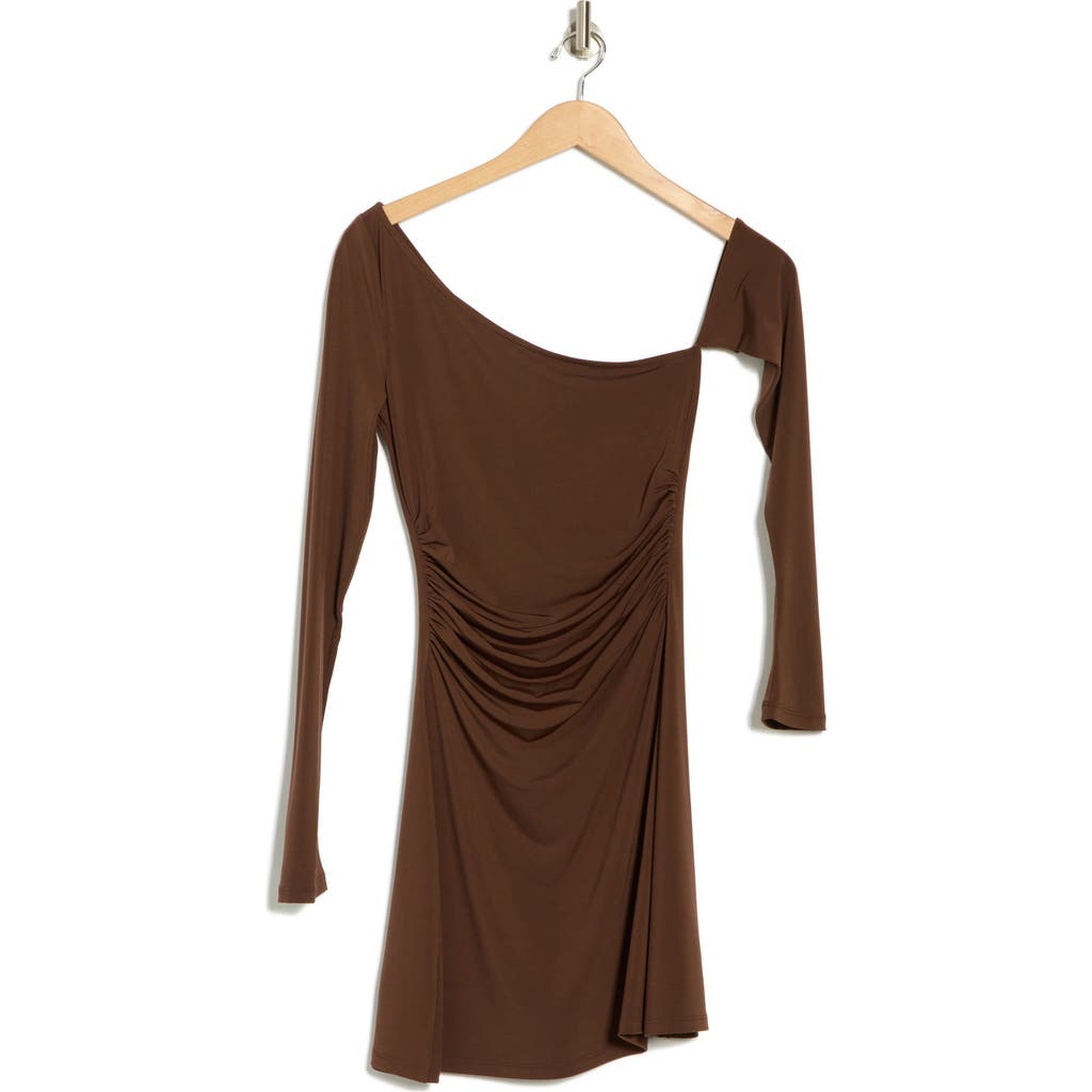 Weworewhat One-shoulder Long Sleeve Minidress In Muted Eggplant