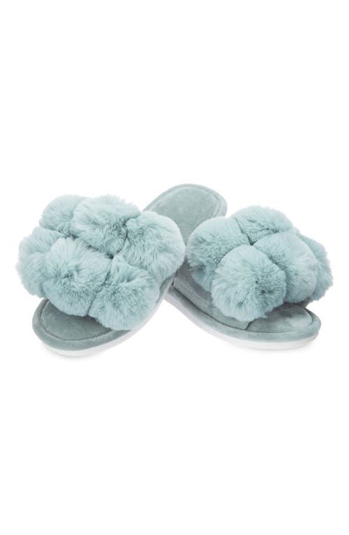 MeMoi Luxe Faux Fur Pom Memory Foam Slipper in Sea Blue 