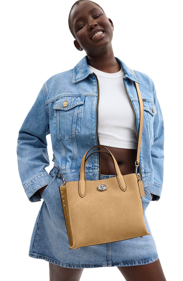 COACH Studded Mixed Leather Tote, Alternate, color,