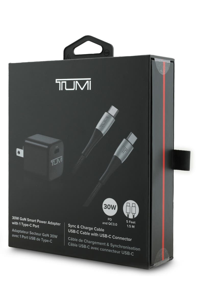 TUMI 30W GaN Smart Power Adapter with Type-C Port & Charge Cord, Alternate, color, Black