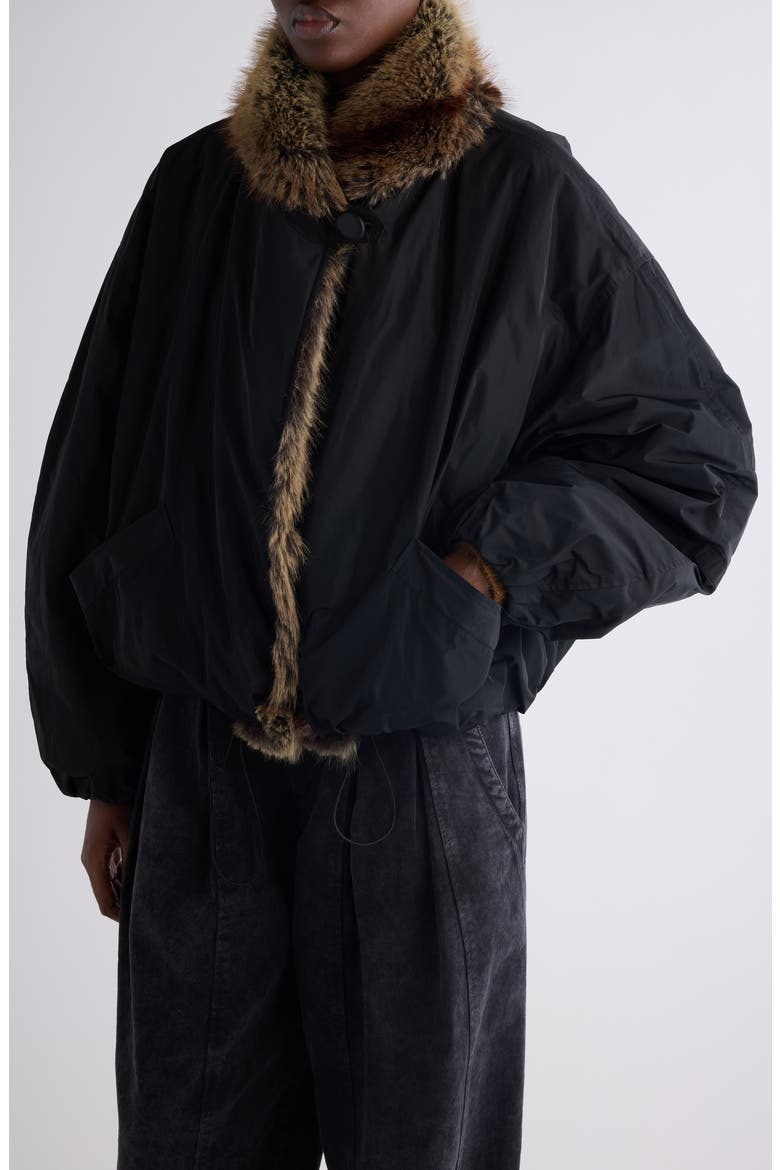 Charone Faux Fur Collar Short Parka, Alternate, color, BLACK