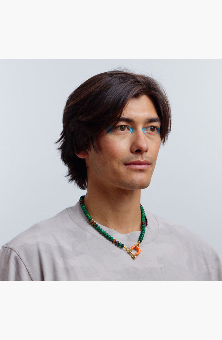 SHOP SPICY DAN Bean Gender Inclusive Malachite Tiger Eye Necklace, Alternate, color, Green