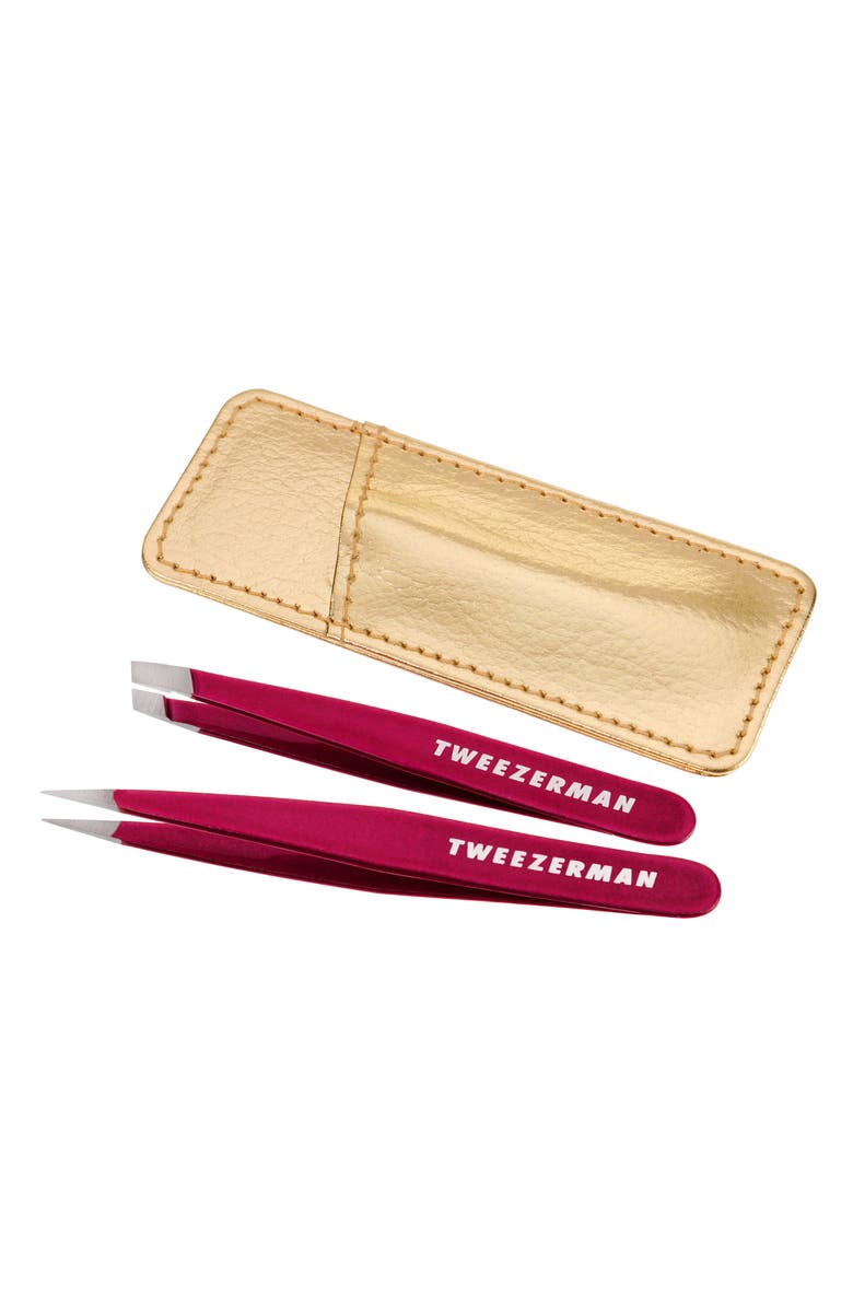 TWEEZERMAN Mini Slant Tweezer & Point Tweezer Set $25 Value, Main, color, Celestial Fuschia