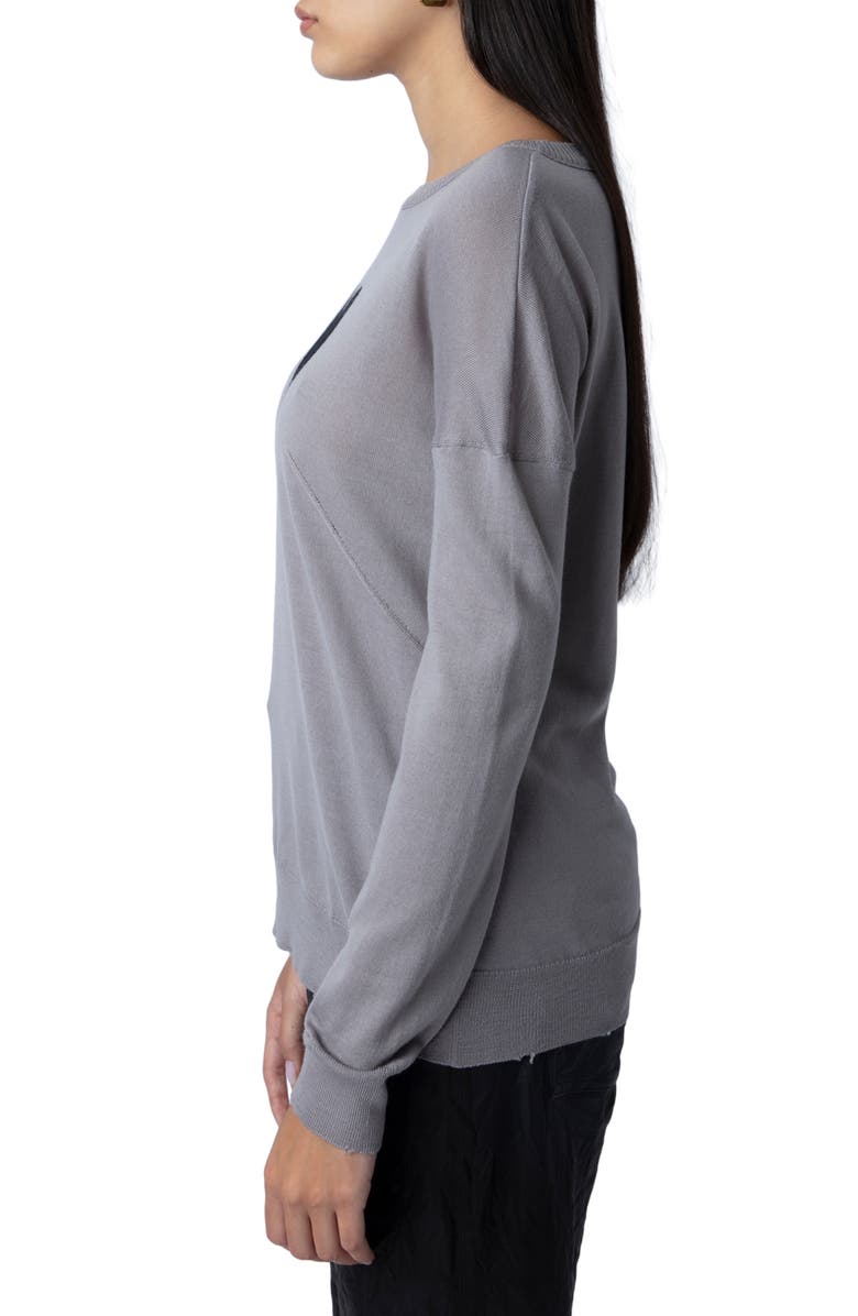 Zadig & Voltaire Gaby Intarsia Heart Wool Crewneck Sweater, Alternate, color, Gris Chine