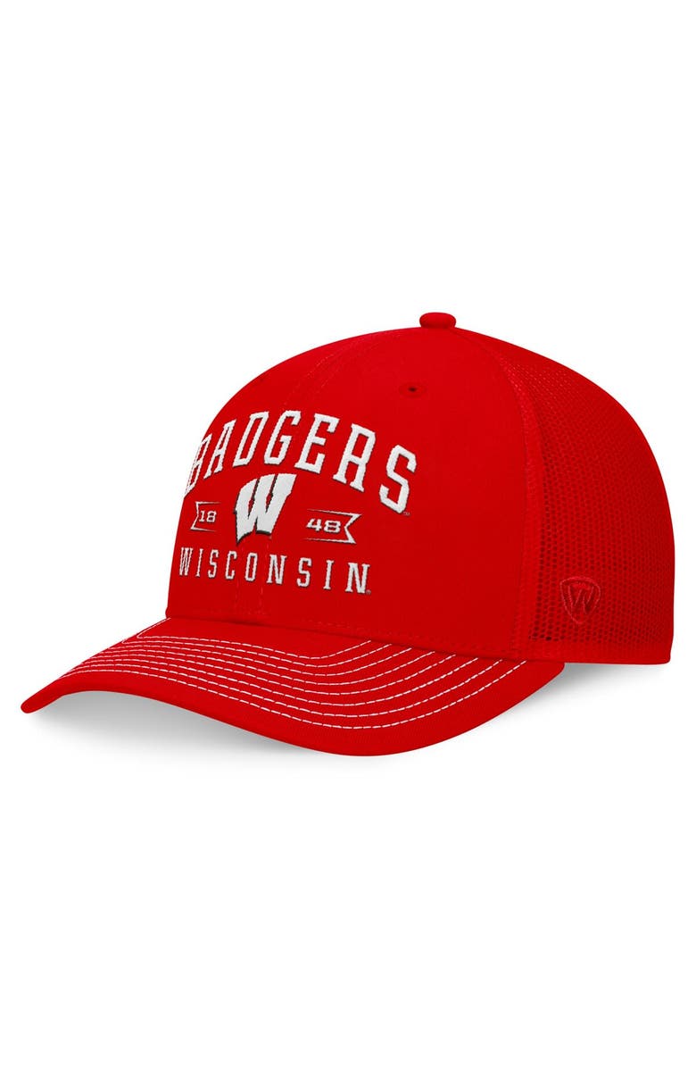 TOP OF THE WORLD Men's Top of the World Red Wisconsin Badgers Carson Trucker Adjustable Hat, Main, color,