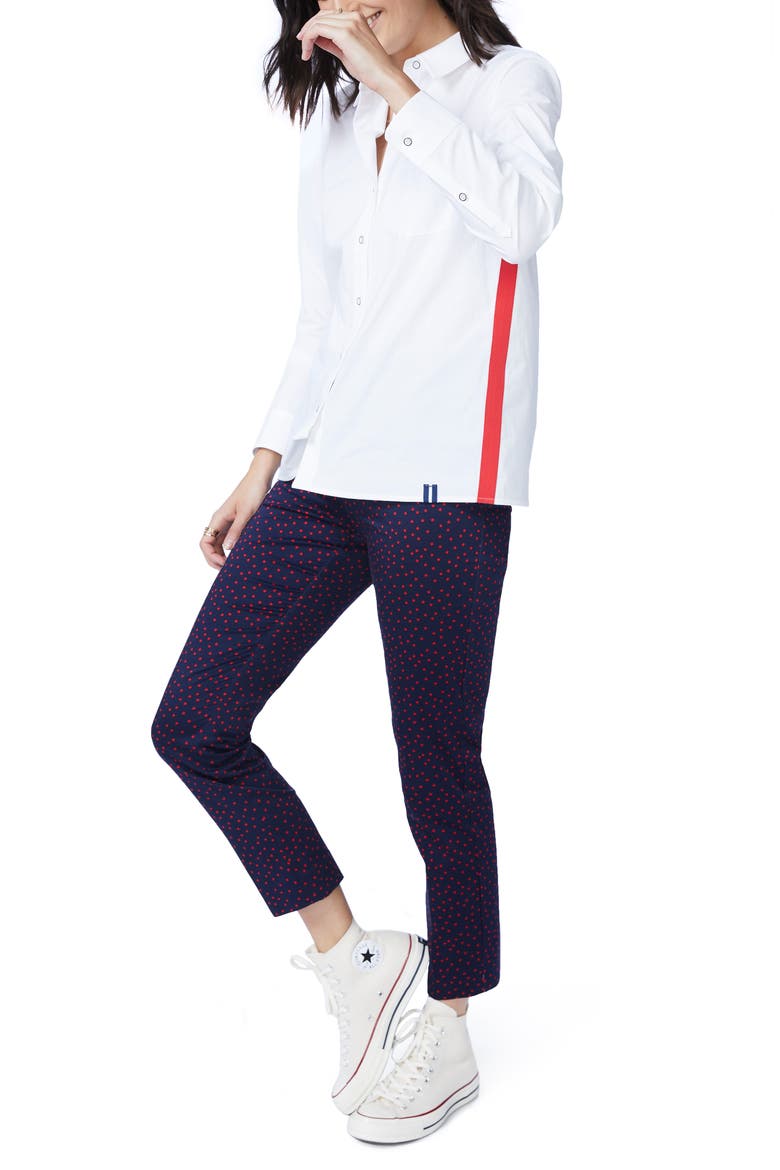 Grosgrain Detail Stretch Poplin Button-Up Shirt, Alternate, color, ULTRA WHITE