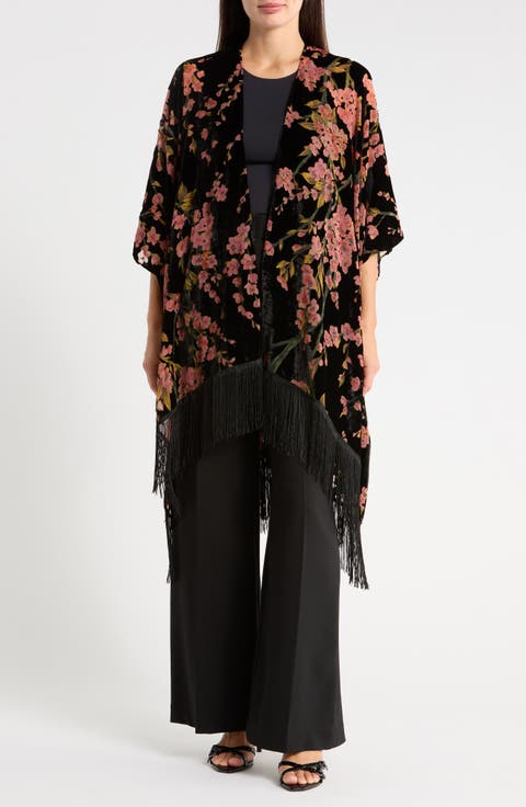 Velvet Burnout Fringed Wrap