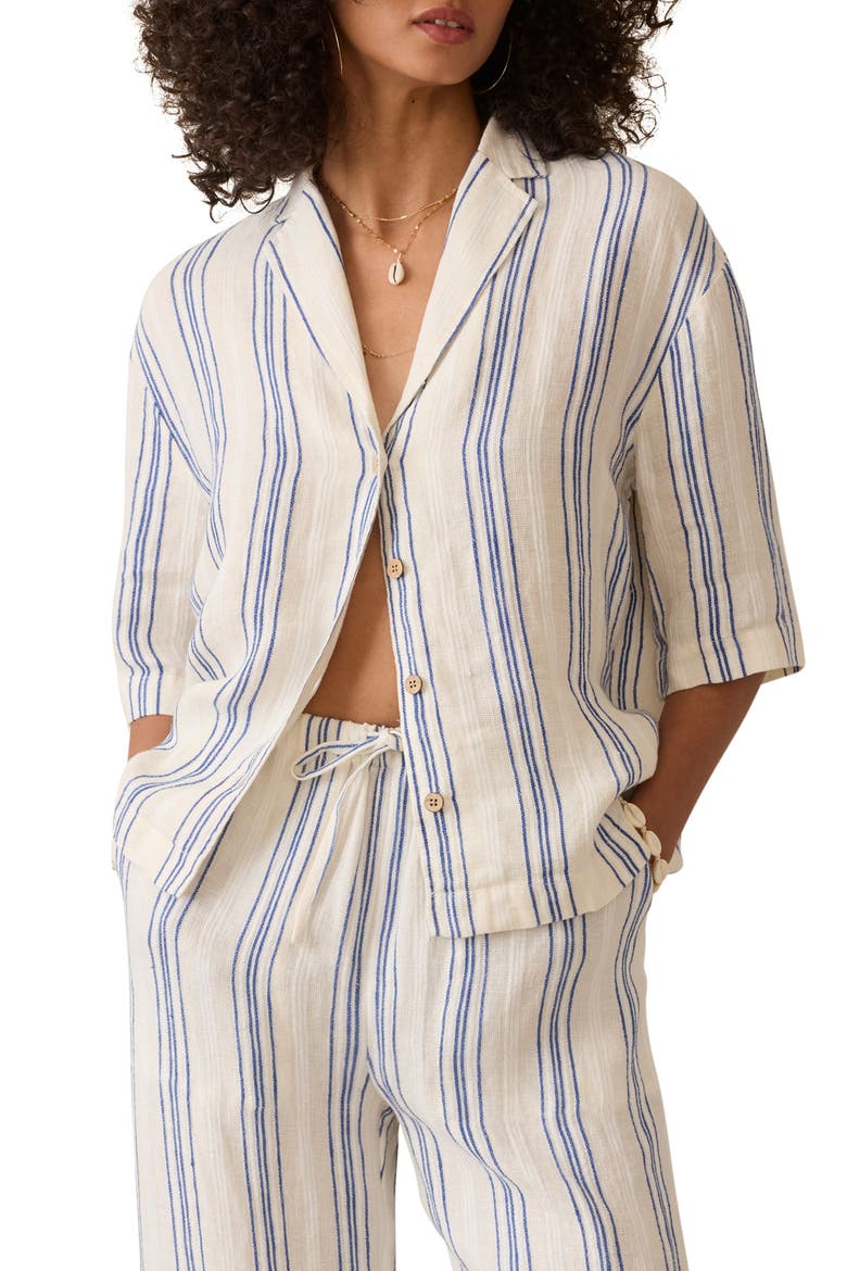 Palma Stripe Linen Camp Shirt, Main, color, SAIL AWAY STRIPE