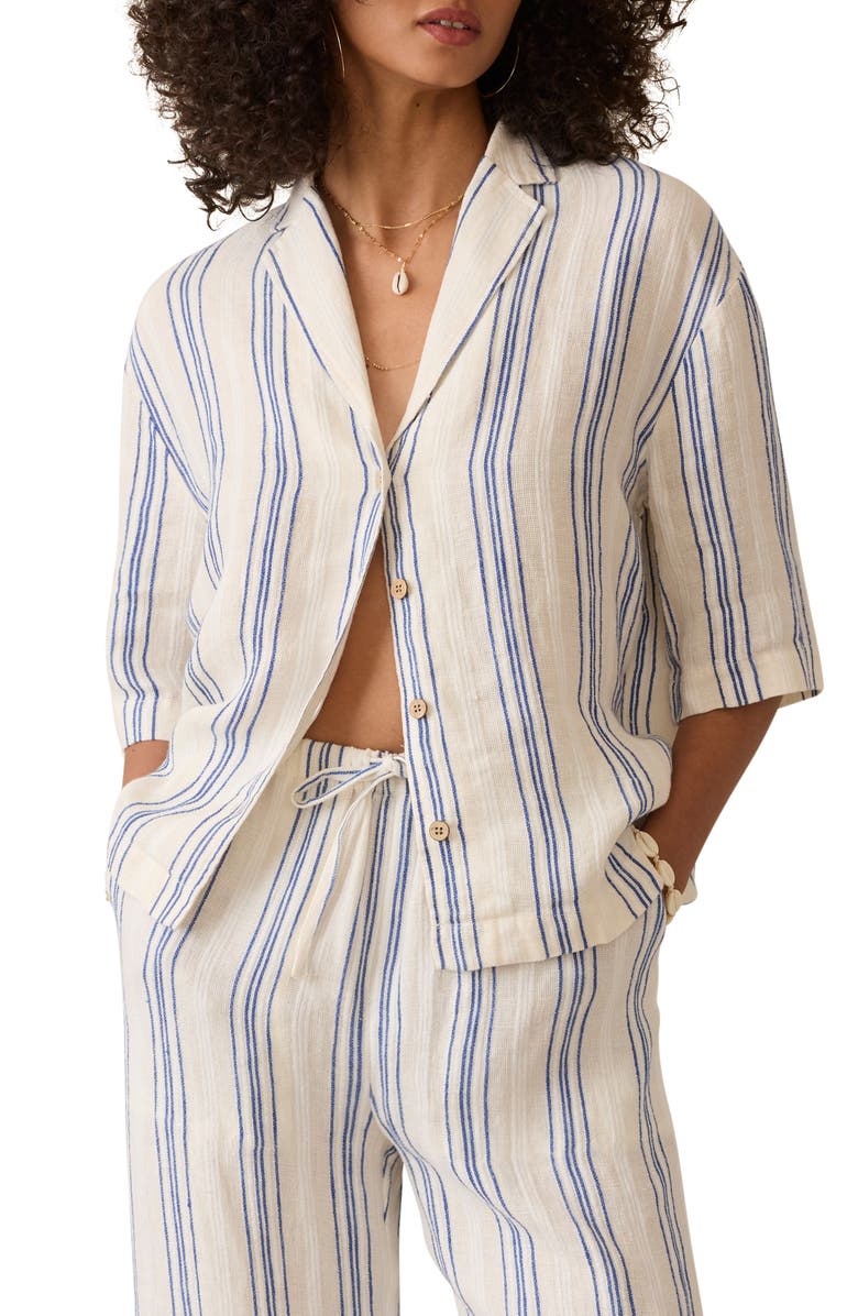 Faherty Palma Stripe Linen Camp Shirt, Main, color, Sail Away Stripe