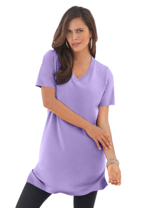 Plus Size Ultimate Cotton V-Neck Short Sleeve Tunic (Plus)