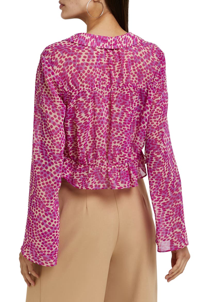 Dot Print Tie Blouse, Alternate, color, BRIGHT PINK