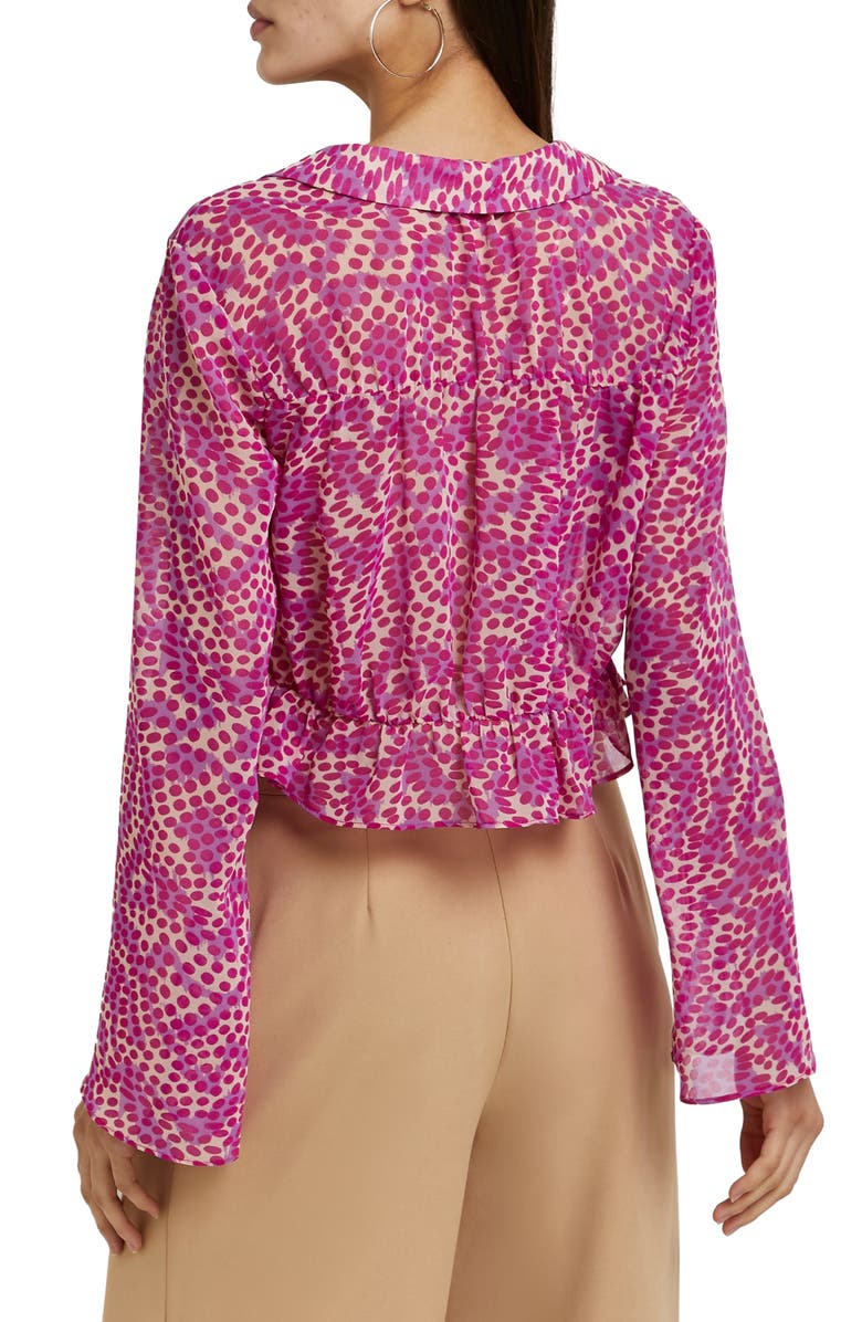River Island Dot Print Tie Blouse, Alternate, color, 