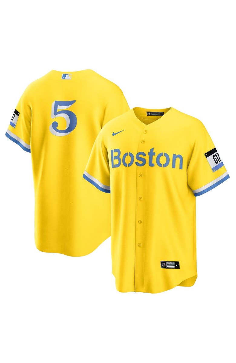 Nike Men's Nike Enrique Hernandez Gold/Light Blue Boston Red Sox City Connect Replica Player Jersey, Main, color, 