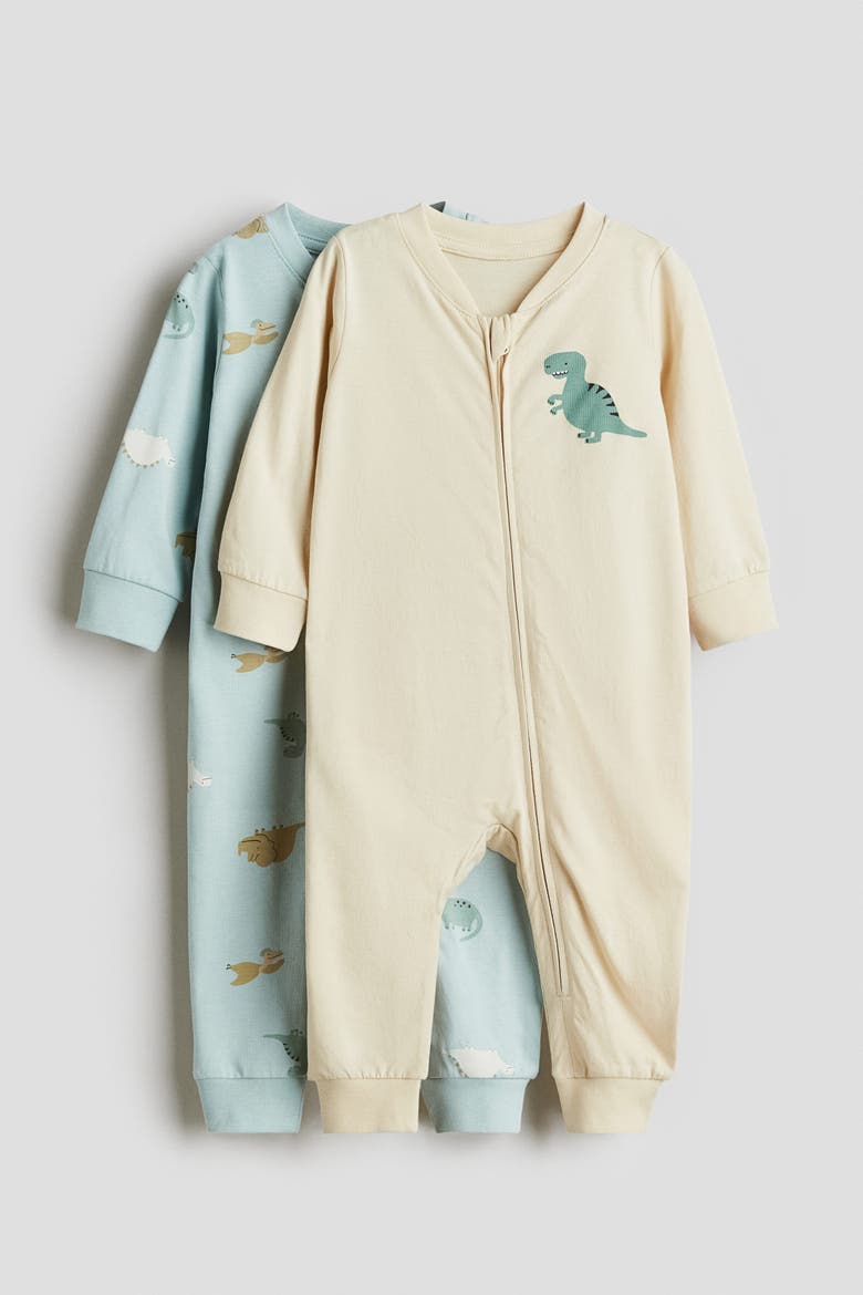 2-pack Cotton Sleepsuits, Main, color, Light blue/dinosaurs