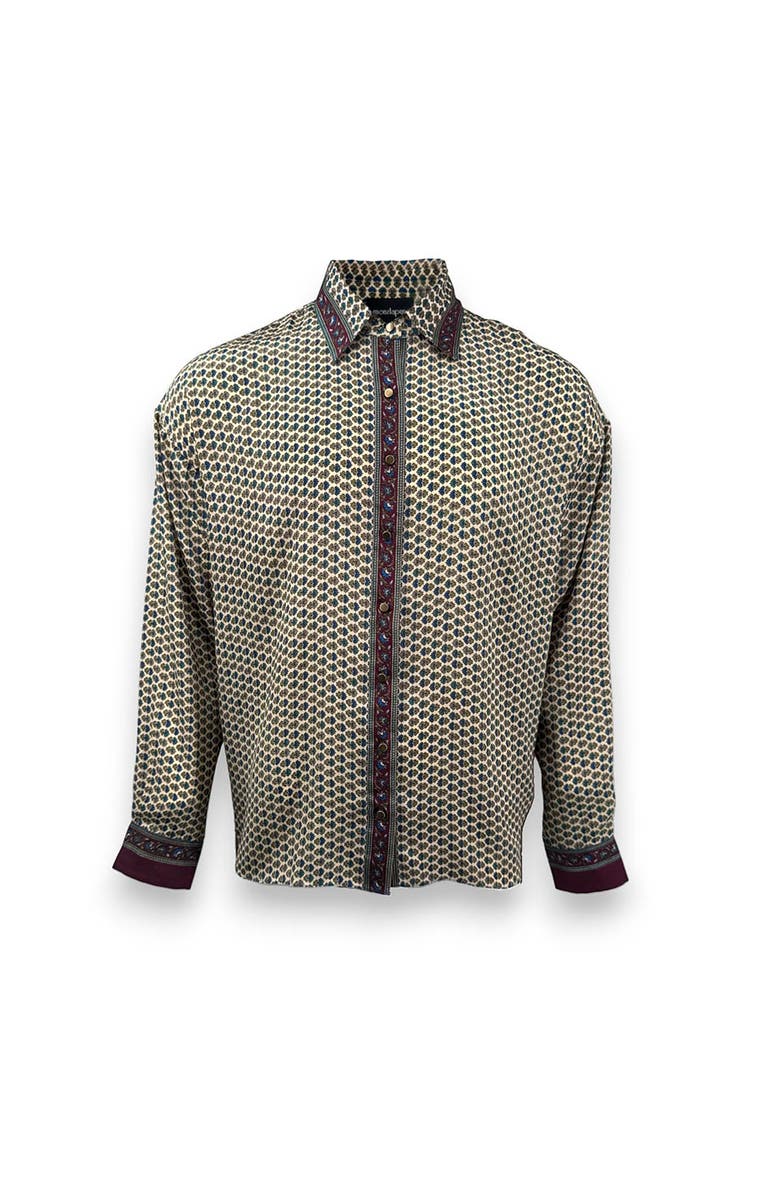 Monzlapur Embossed Botanical Long Sleeve Crepe Shirt, Main, color, Forest Plum