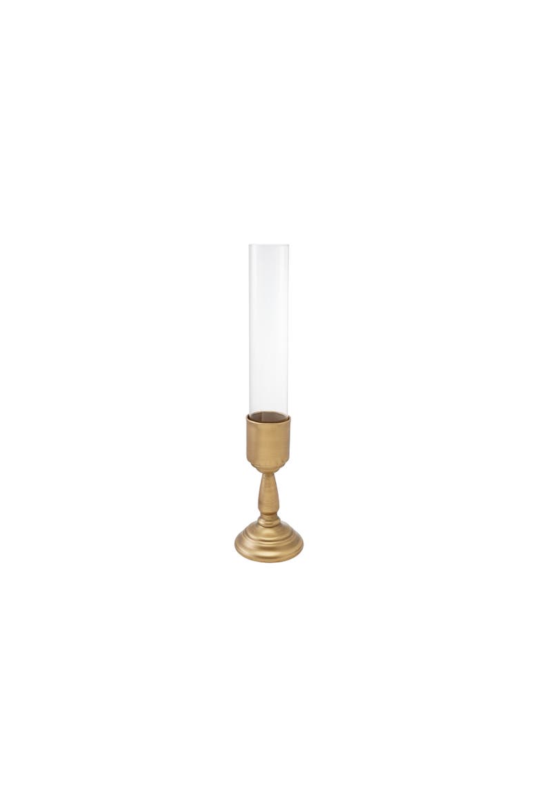 Iron Taper Candle Holders with Glass Hurricanes, Set of Two, Main, color, Gold