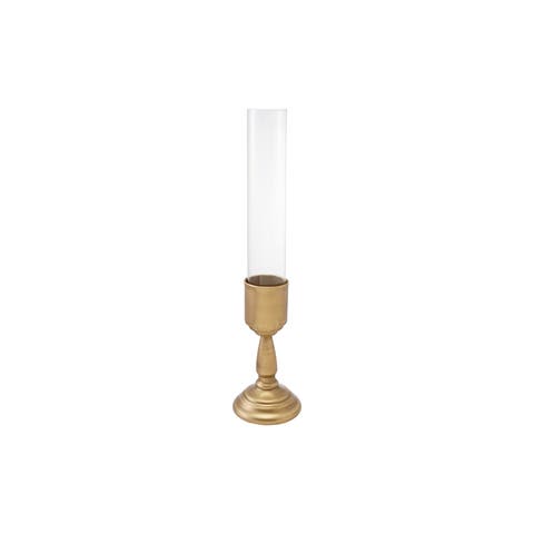 Iron Taper Candle Holders with Glass Hurricanes, Set of Two