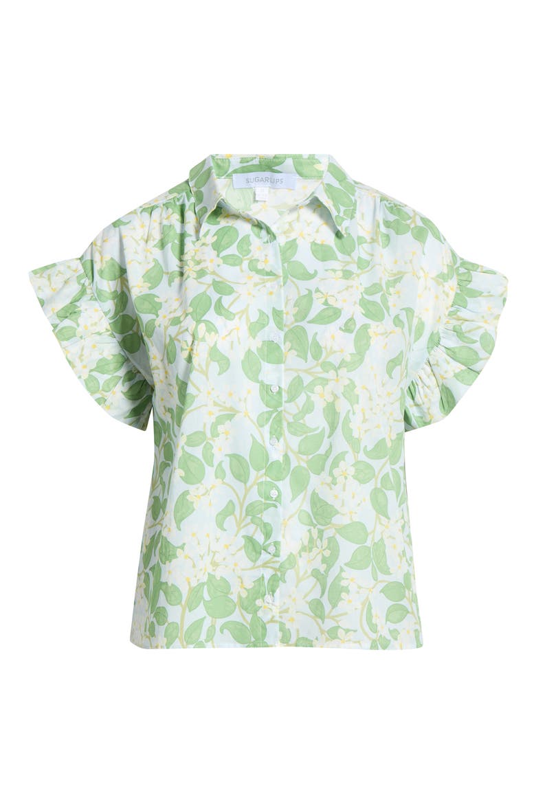 Kiany Floral Ina Short Sleeve Button-Up Shirt, Alternate, color, LIGHT BLUE GREEN