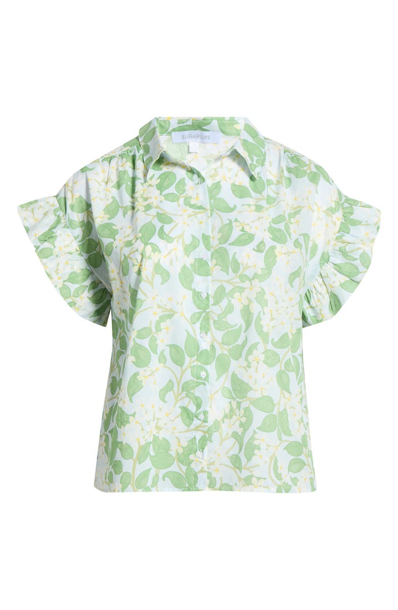 SUGARLIPS Kiany Floral Ina Short Sleeve Button-Up Shirt, Alternate, color, Light Blue Green
