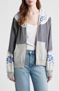 Free People Lydia Mixed Media Zip-Up Hooded Sweater