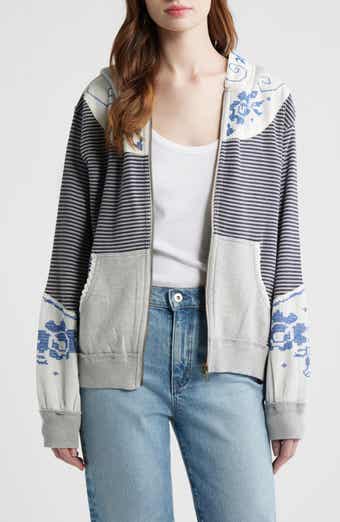 Free People Lydia Mixed Media Zip-Up Hooded Sweater