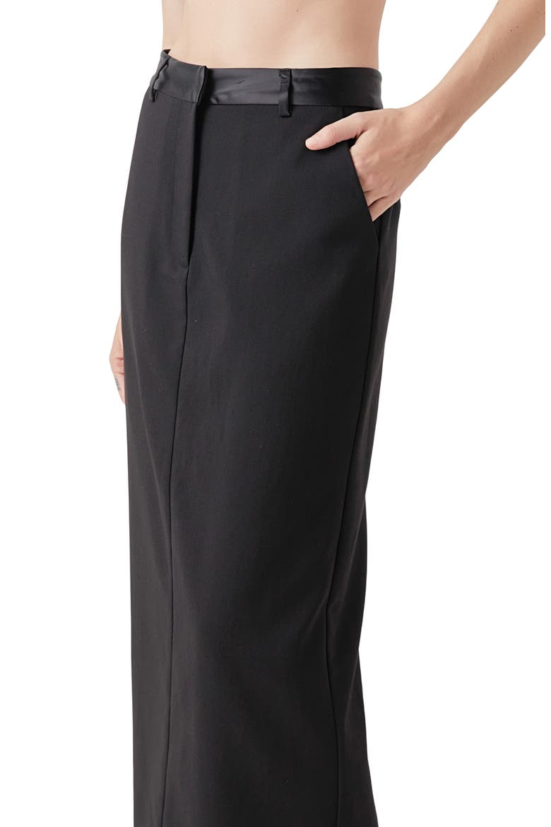 High Waist Satin Trim Maxi Skirt, Alternate, color, BLACK