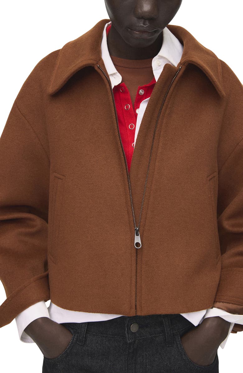 MANGO Zip Front Jacket, Main, color, Medium Brown