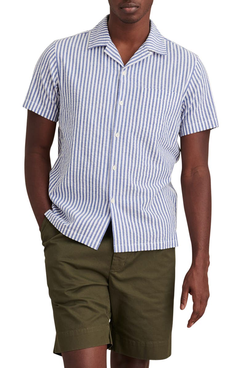 Alex Mill Stripe Short Sleeve Seersucker Button-Up Camp Shirt, Main, color, 