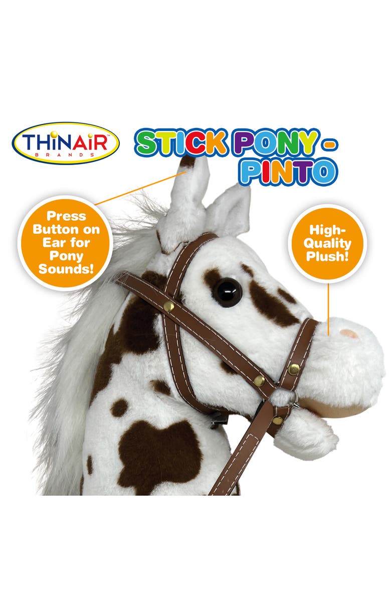 Playful Minds 34 Inch Wood Stick Ride On Pony, Pinto, Alternate, color, Multicolored