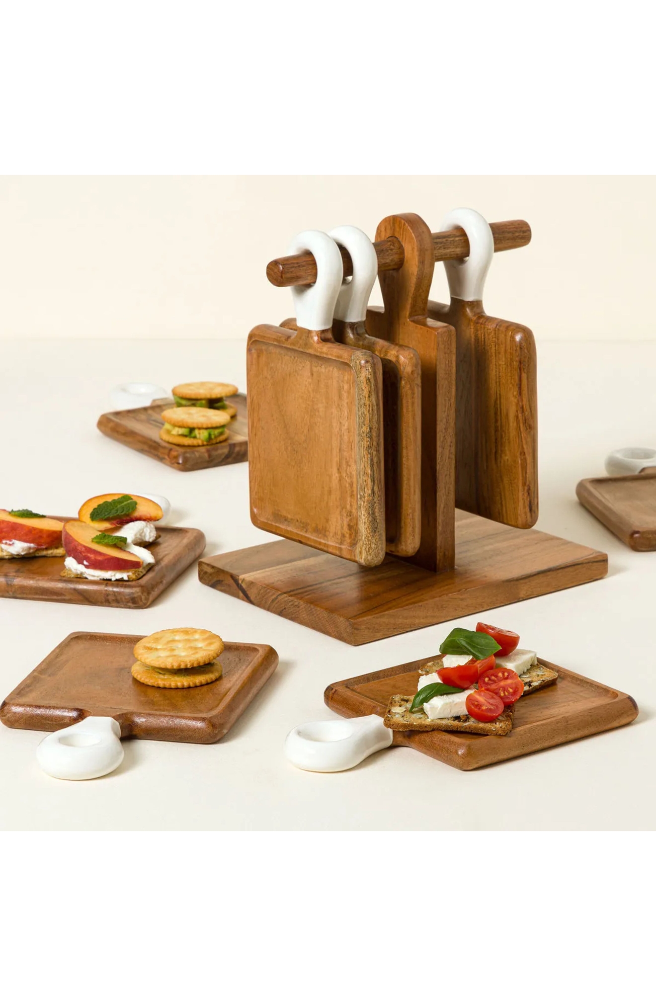 Uncommon Goods Appetizer Boards with Stand - Set of 8 - Brown / White