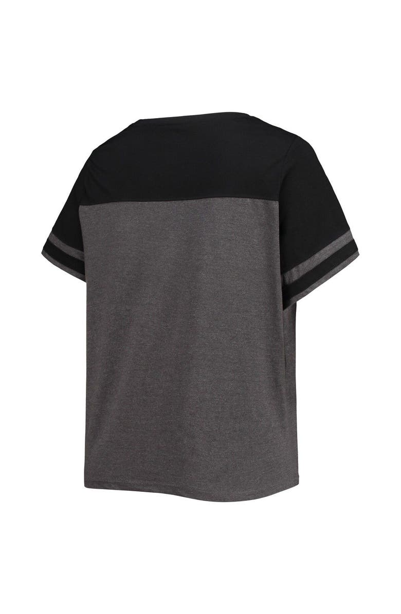 PROFILE Women's Heathered Charcoal/Black Miami Marlins Plus Size Colorblock T-Shirt, Alternate, color, Heather Charcoal