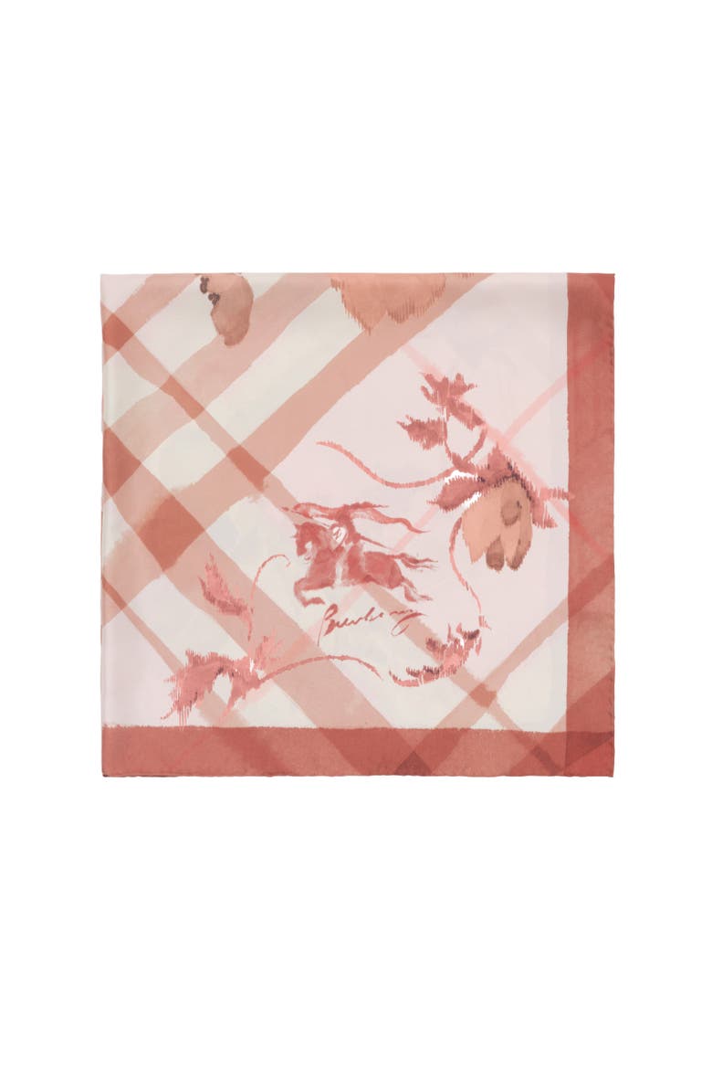 Watercolour Check Silk Scarf, Alternate, color, Quartz pink
