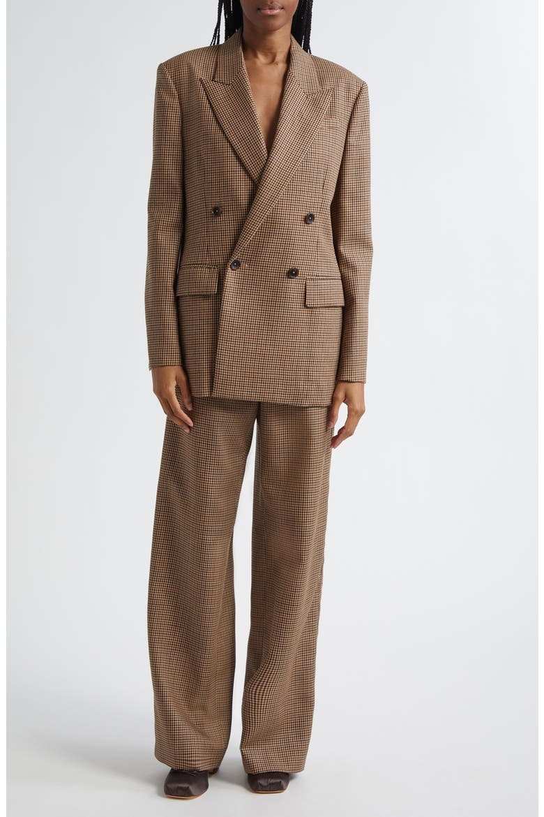 Liam Houndstooth Wide Leg Wool Pants, Alternate, color, TAN MULTI