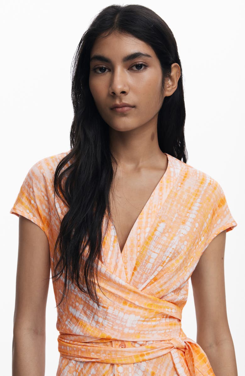 Desigual Print Tie Waist Dress, Alternate, color, Orange