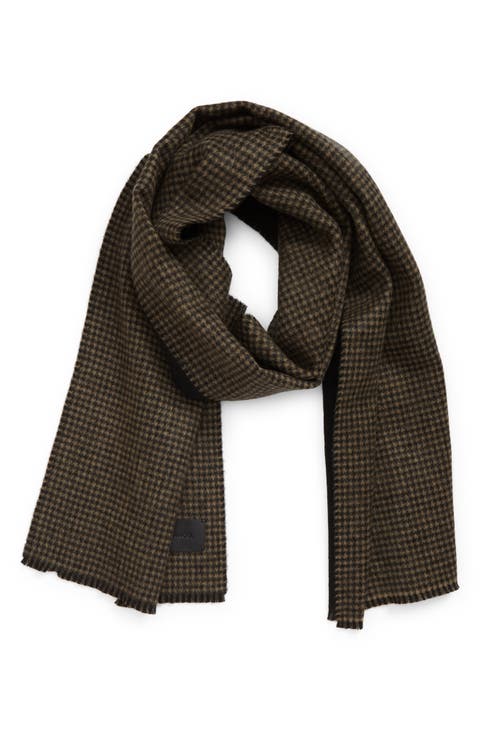 Houndstooth Double Face Wool & Cashmere Fringe Scarf