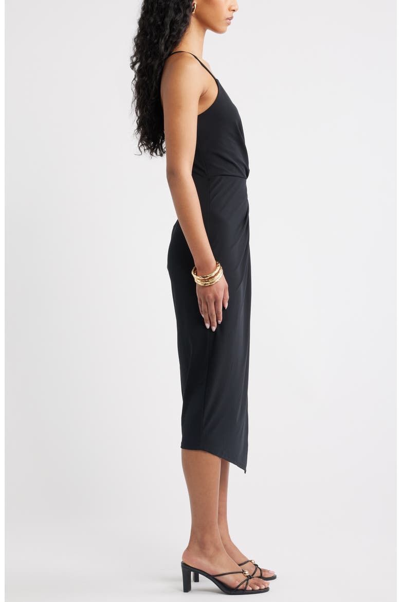 Side Twist Midi Dress, Alternate, color, BLACK